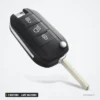 Coque de clé pliante 3 boutons pour Citroën C3, C4, Peugeot 308 - vue de trois quarts, lame repliée sur le côté