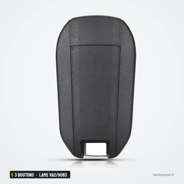 Coque de clé pliante 3 boutons pour Citroën C3, C4, Peugeot 308, lame VA2/HU83 - dos de la coque, forme arrondie