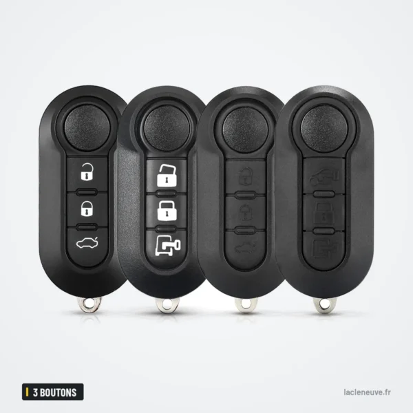 Coque de clé pliante 3 boutons pour Fiat, Citroën, Peugeot, Lancia - quatre versions alignées selon le nombre de boutons