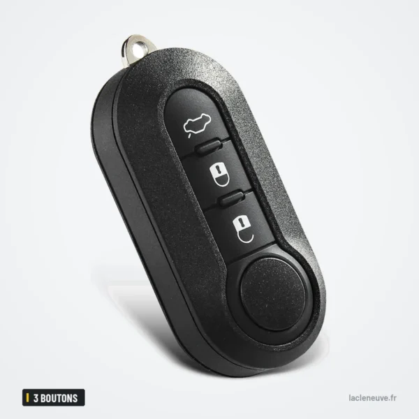 Coque de clé pliante 3 boutons pour Fiat, Citroën, Peugeot, Lancia - vue de face, deux boutons, lame absente