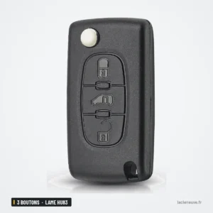 Coque de clé pliante 3 boutons pour Fiat Scudo, lame HU83 ou VA2 - vue de trois quarts, clé pliée fermée