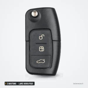 Coque de clé pliante 3 boutons pour Ford Fiesta, Focus, C-Max, lame HU101/FO21 - vue de face, lame rentrée