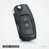 Coque de clé pliante 3 boutons pour Ford Fiesta, Focus, C-Max, lame HU101/FO21 - vue de face inclinée, lame rentrée