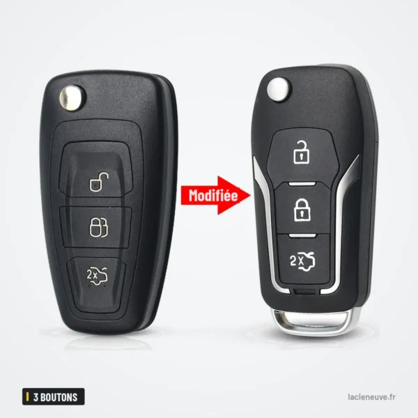 Coque de clé pliante 3 boutons pour Ford Focus 3, Mondeo, C-Max 2013 - comparaison avant et après transformation