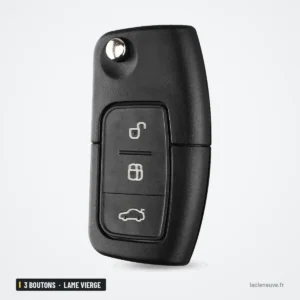 Coque de clé pliante 3 boutons pour Ford Focus, Fiesta, C-Max, Ka - télécommande pliante, lame rentrée, vue de profil Coque de clé pliante 3 boutons pour Ford Focus, Fiesta, C-Max, Ka - télécommande pliante, lame rentrée, vue de profil