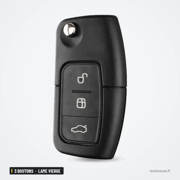 Coque de clé pliante 3 boutons pour Ford Focus, Fiesta, C-Max, Ka - télécommande pliante, lame rentrée, vue de profil