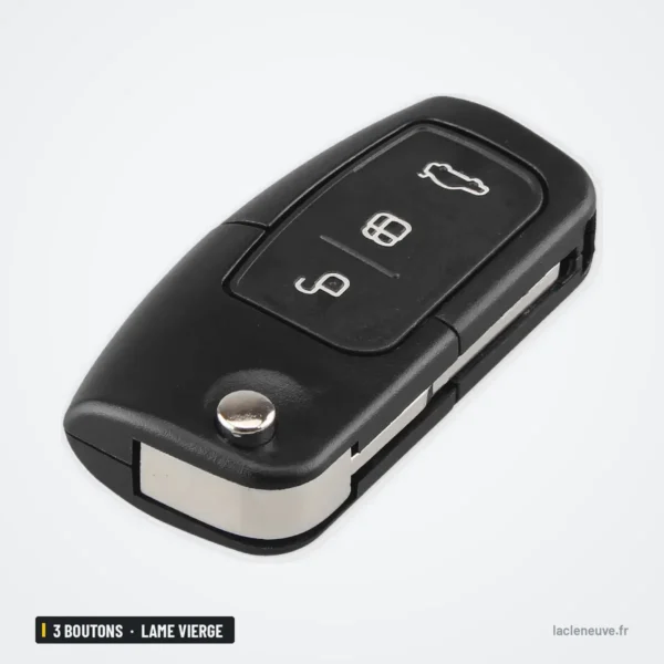 Coque de clé pliante 3 boutons pour Ford Focus, Fiesta, C-Max, Ka - télécommande pliante, lame dépliée, vue de face
