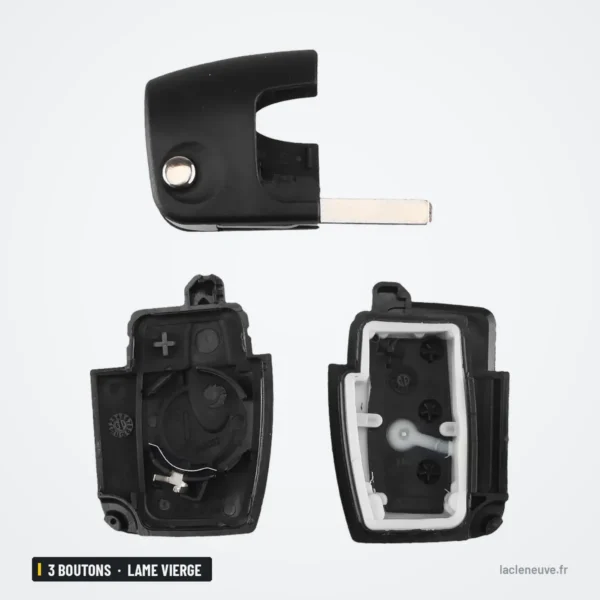 Coque de clé pliante 3 boutons pour Ford Focus, Fiesta, C-Max, Ka, lame vierge - coque démontée en deux parties avec lame