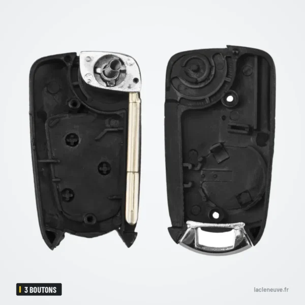 Coque de clé pliante 3 boutons pour Ford Focus, Fiesta, Mondeo, C-Max - coque ouverte, mécanisme et lame visibles