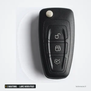 Coque de clé pliante 3 boutons pour Ford Focus, Mondeo, Fiesta, lame HU101/FO21 - vue de profil, clé repliée Coque de clé pliante 3 boutons pour Ford Focus, Mondeo, Fiesta, lame HU101/FO21 - vue de profil, clé repliée