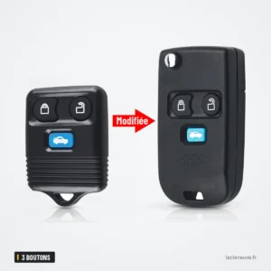 Coque de clé pliante 3 boutons pour Ford Transit, Maverick, Connect (2000-2006) - comparaison avant et après transformation Coque de clé pliante 3 boutons pour Ford Transit, Maverick, Connect (2000-2006) - comparaison avant et après transformation