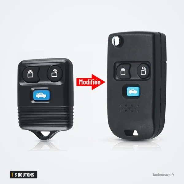 Coque de clé pliante 3 boutons pour Ford Transit, Maverick, Connect (2000-2006) - comparaison avant et après transformation