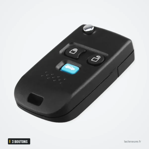 Coque de clé pliante 3 boutons pour Ford Transit MK6 Connect (2000-2006) - lame rentrée, vue de face