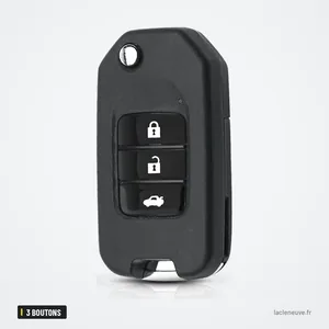Coque de clé pliante 3 boutons pour Honda Civic, City, Jazz, HR-V - vue de face, boutons alignés verticalement