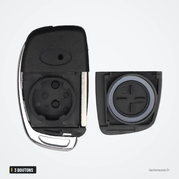 Coque de clé pliante 3 boutons pour Hyundai i10, i20, i30, i40 - coque ouverte, deux parties séparées