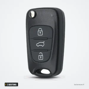 Coque de clé pliante 3 boutons pour Kia Rio, Picanto, Sportage, Hyundai I30 - vue de face, trois boutons verticaux