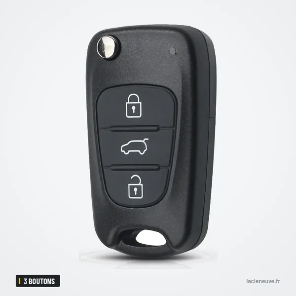 Coque de clé pliante 3 boutons pour Kia Rio, Picanto, Sportage, Hyundai I30 - vue de face, trois boutons verticaux