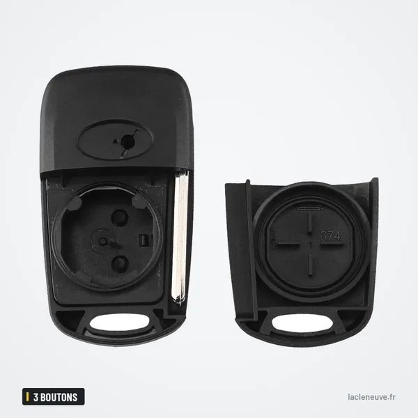 Coque de clé pliante 3 boutons pour Kia Rio, Picanto, Sportage, Hyundai I30 - coque ouverte, vue intérieure recto-verso