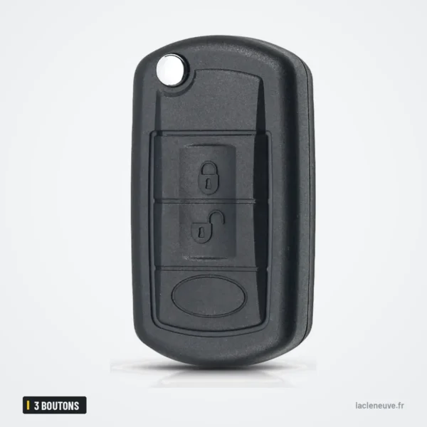 Coque de clé pliante 3 boutons pour Land Rover Range Rover, LR3, HU92/HU101 - vue de face, lame repliée, boutons visibles