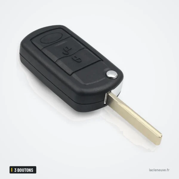 Coque de clé pliante 3 boutons pour Land Rover Range Rover, LR3, HU92/HU101 - vue de face, lame dépliée