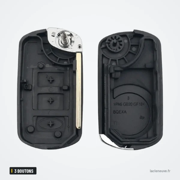 Coque de clé pliante 3 boutons pour Land Rover Range Rover, LR3, HU92/HU101 - coque ouverte, mécanisme visible