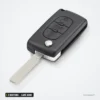 Coque de clé pliante 3 boutons pour Peugeot, Citroën, Fiat, lame HU83 ou VA2 - lame dépliée, vue en volume