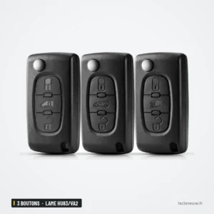 Coque de clé pliante 3 boutons pour Peugeot, Citroën, Fiat, lame HU83/VA2 - trois coques différentes vue de dos