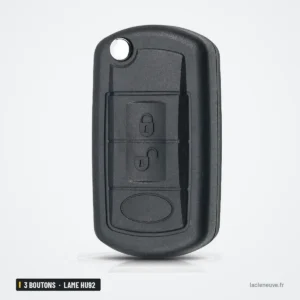 Coque de clé pliante 3 boutons pour Range Rover, Discovery 3, lame HU92 - vue de face, boutons verrouiller et déverrouiller