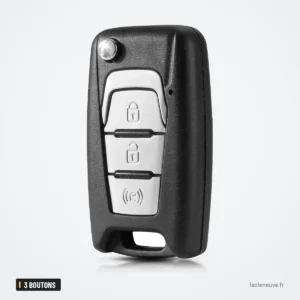 Coque de clé pliante 3 boutons pour SsangYong Korando, Actyon, C200 - vue de face en angle, trois boutons