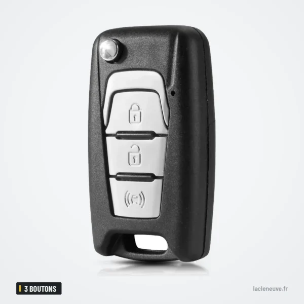 Coque de clé pliante 3 boutons pour SsangYong Korando, Actyon, C200 - vue de face en angle, trois boutons