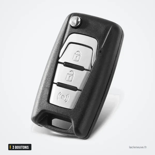 Coque de clé pliante 3 boutons pour SsangYong Korando, Actyon, C200 - vue de face, boutons alignés