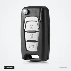 Coque de clé pliante 3 boutons pour SsangYong Korando, Actyon, C200 (2016-2017) - clé pliante debout avec liseré chromé