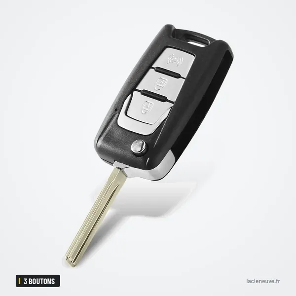 Coque de clé pliante 3 boutons pour SsangYong Korando, Actyon, C200 - lame déployée, vue de profil