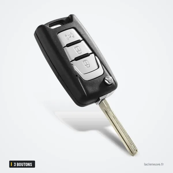 Coque de clé pliante 3 boutons pour SsangYong Korando, Actyon, C200 - lame déployée, vue de face