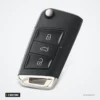 Coque de clé pliante 3 boutons pour Volkswagen Golf, Passat, Tiguan, Skoda - vue de face, boutons et bouton rond au sommet