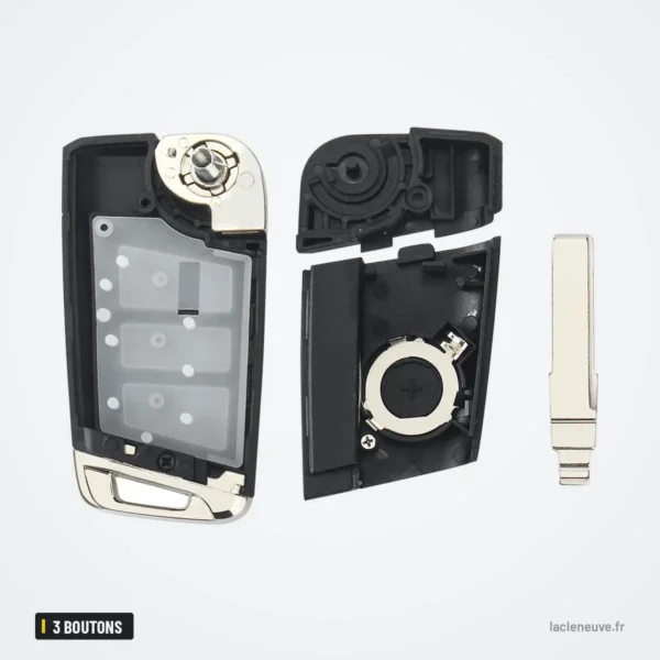 Coque de clé pliante 3 boutons pour Volkswagen Golf, Passat, Tiguan - coque ouverte avec circuit imprimé et lame séparée