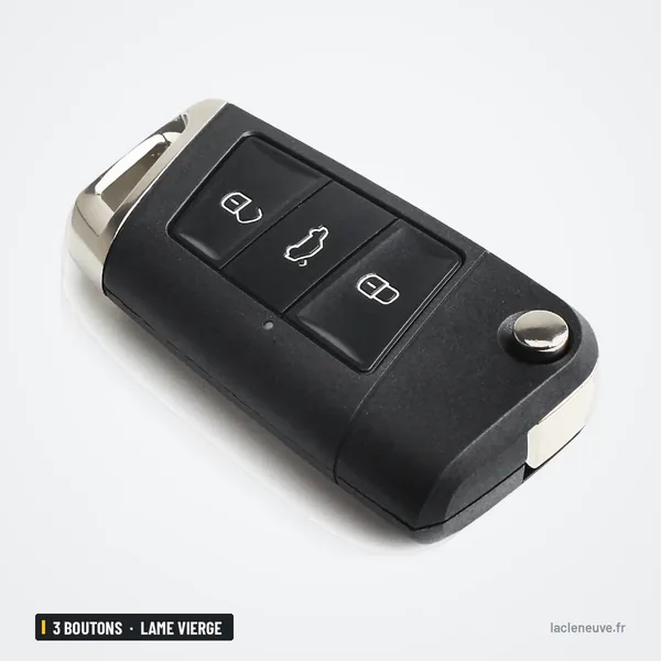 Coque de clé pliante 3 boutons pour Volkswagen Polo, Passat, Golf, lame vierge - coque avec boutons dépliés en éventail