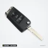 Coque de clé pliante 3 boutons pour Volkswagen Polo, Passat, Golf, lame vierge - lame dépliée, vue de trois quarts