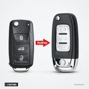 Coque de clé pliante 3 boutons pour VW Polo, Tiguan, Golf, Passat - comparaison avant et après transformation