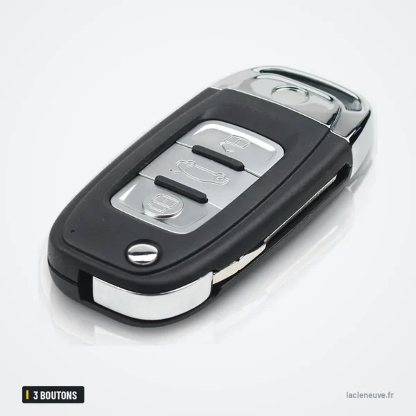Coque de clé pliante 3 boutons pour VW Polo, Tiguan, Golf, Passat - coque fermée, trois boutons chromés