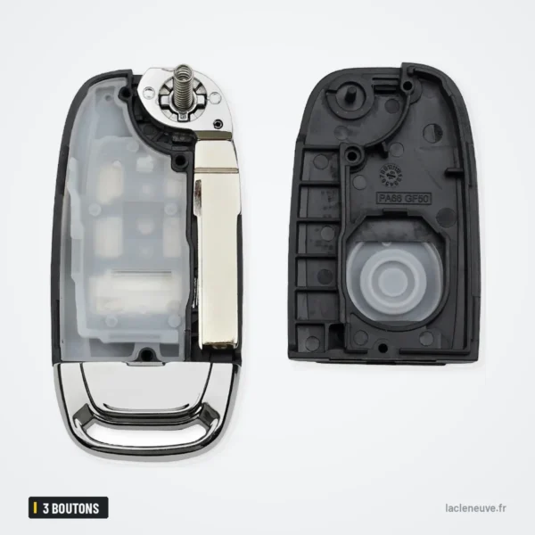 Coque de clé pliante 3 boutons pour VW Polo, Tiguan, Golf, Passat - coque démontée, mécanisme et face arrière