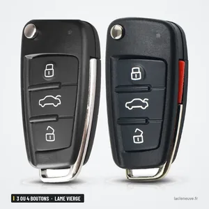 Coque de clé pliante 3 ou 4 boutons pour Audi A3, A4, A6, Q7, lame vierge - deux versions comparées côte à côte
