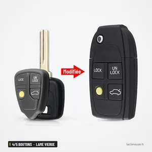 Coque de clé pliante 4/5 boutons pour Volvo S40, V70, S60, XC90, lame vierge - avant et après la transformation de la clé Coque de clé pliante 4/5 boutons pour Volvo S40, V70, S60, XC90, lame vierge - avant et après la transformation de la clé