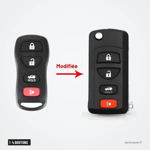 Coque de clé pliante 4 boutons pour Nissan Armada, Sentra, 350Z, Maxima - comparaison avant et après transformation
