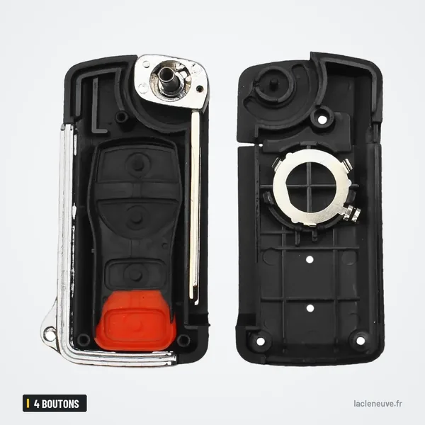 Coque de clé pliante 4 boutons pour Nissan Armada, Sentra, 350Z, Maxima - intérieur ouvert, pile ronde visible