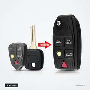 Coque de clé pliante 5 boutons pour Volvo XC90, XC70, V70, S60 - comparaison avant et après transformation Coque de clé pliante 5 boutons pour Volvo XC90, XC70, V70, S60 - comparaison avant et après transformation