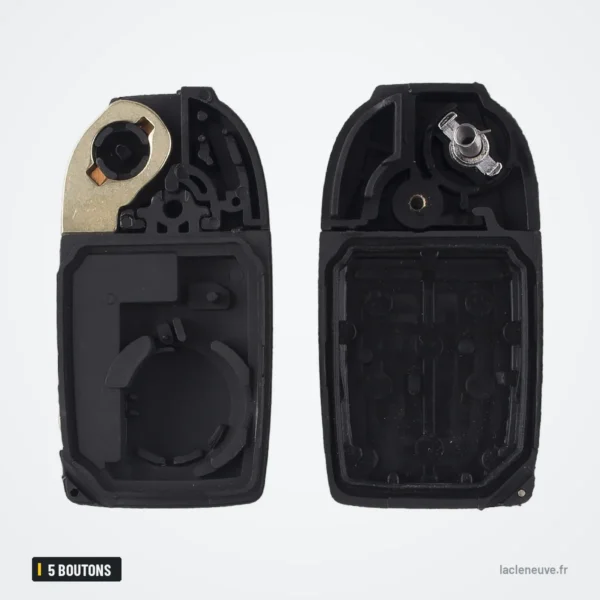 Coque de clé pliante 5 boutons pour Volvo XC90, XC70, V70, S60 - coque ouverte, mécanisme interne visible