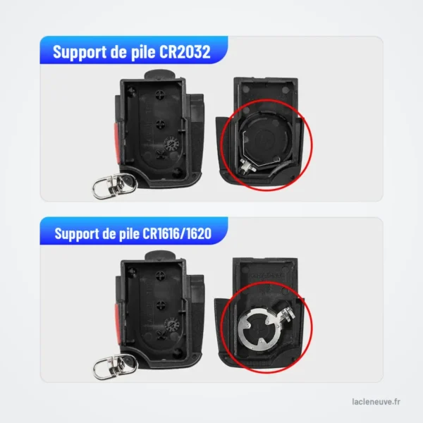 Coque de clé pliante pour Audi A3, A4, A2, A8 - schéma comparatif des deux supports de pile