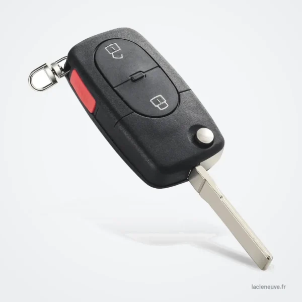 Coque de clé pliante pour Audi A3, A4, A2, A8 - lame sortie avec anneau porte-clés attaché