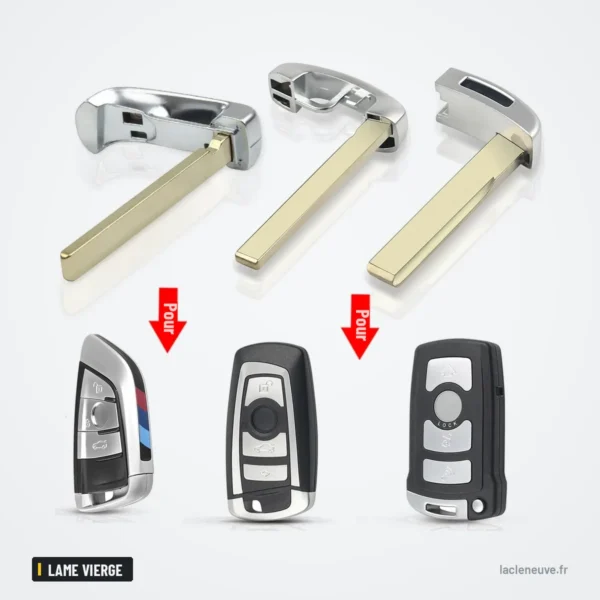 Coque de clé pliante pour BMW Série 3, 5, 6, 7, X5, X6, lame vierge - trois lames avec flèches de montage
